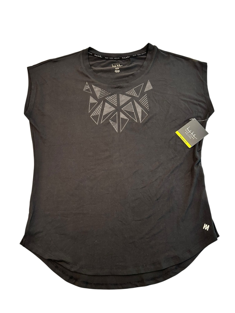 NEW Nicole Miller Active Embossed Black Geometric Muscle Tee Women’s S Gym